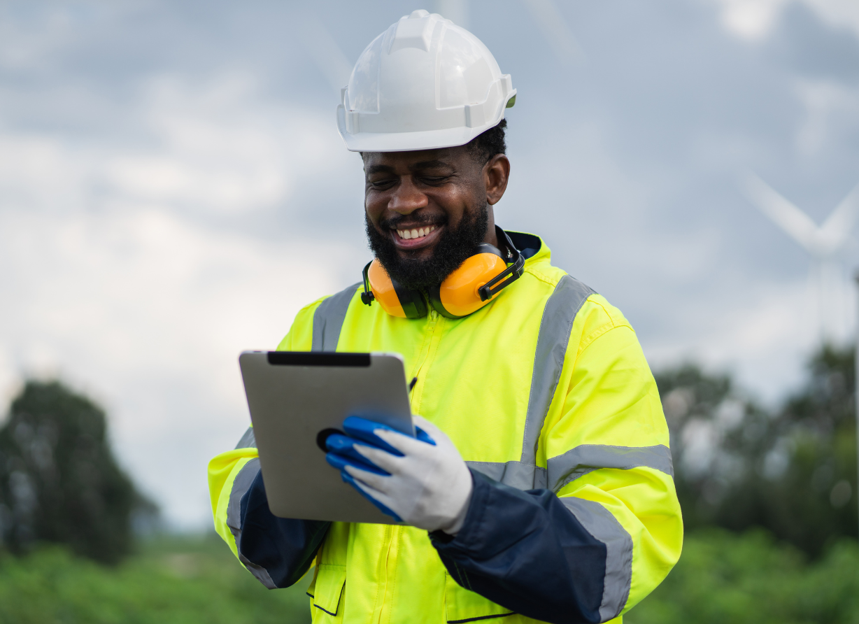 Técnico em campo usando tablet